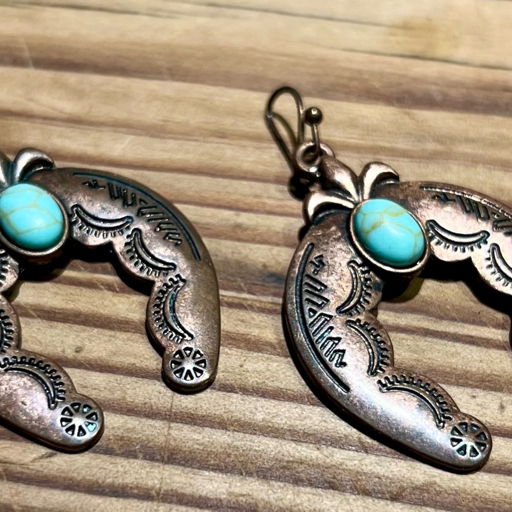 Blue and Brown Southwestern Earrings with Turquoise Stones
